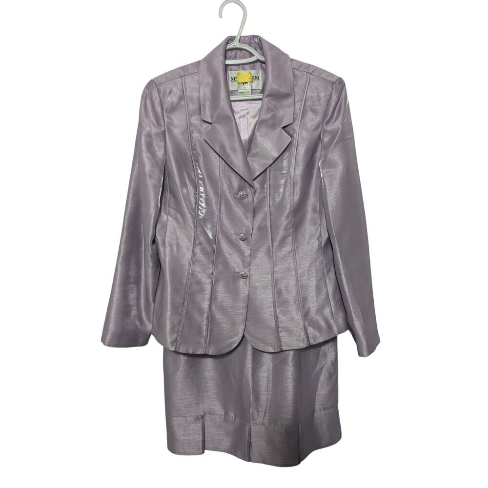 NINA MASSINI! LAVENDER PURPLE SATIN 2 PC JEWELED BUTTON SKIRT, JACKET SUIT! 10 - Picture 8 of 15